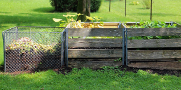 Compost pile with three sections