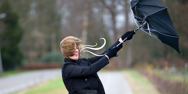 umbrella blowing in the wind